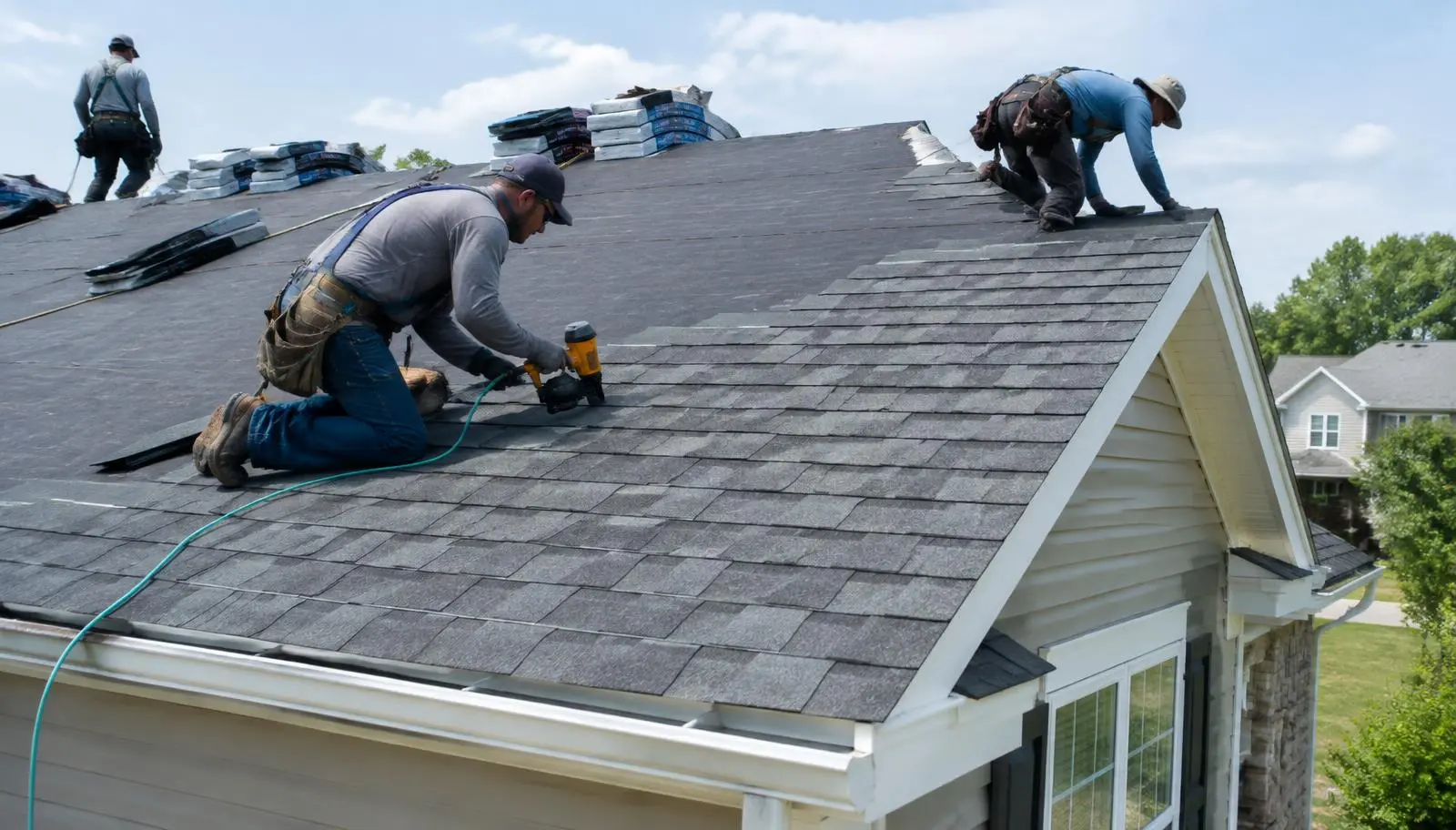 Roofing project in progress on a residential home